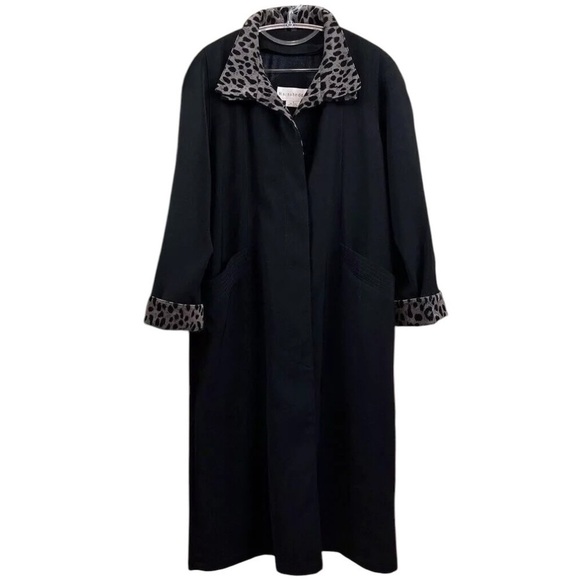 Vtg Rainshedder Leopard Print Trim Buttoned Trench Coat Jacket Black Gray Size 8 - Picture 8 of 8